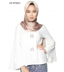 Gem Flare Sleeve Blouse White